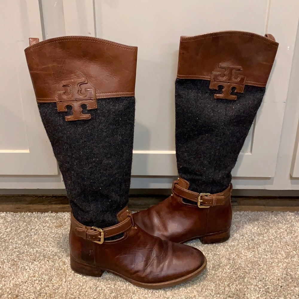 Tory Burch Chestnut and Charcoal Heeled Boots
